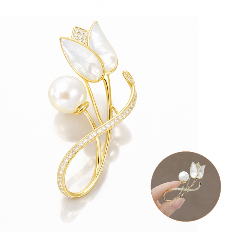 broszka-ozdobna-elegancki-zloty-tulipan-bz229 Broszka ozdobna - elegancki złoty TULIPAN BZ229